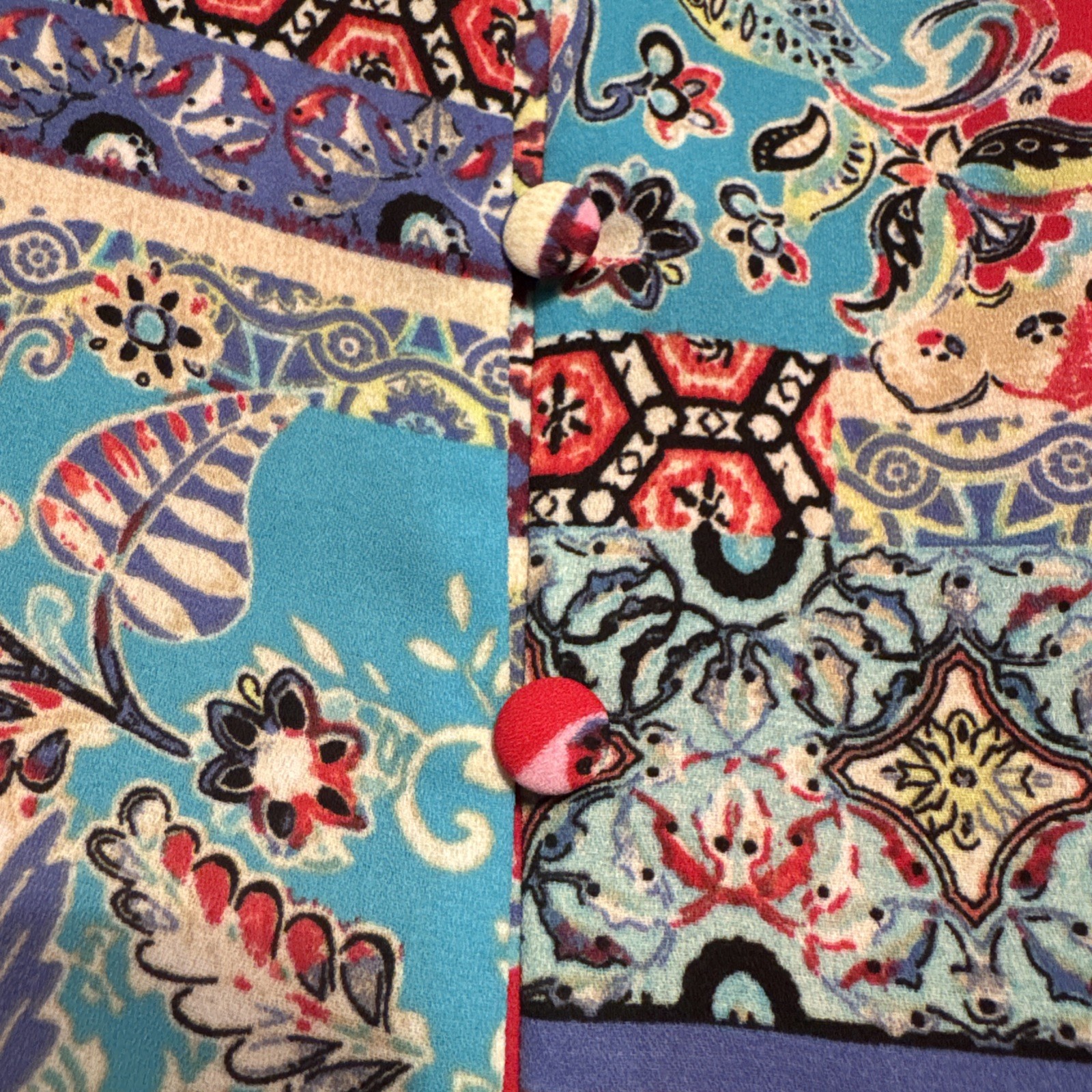 Chico's Patchwork Peplum Flutter Short Sleeve Blo… - image 3