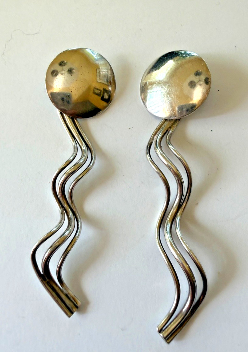 3" Silver Dangle Statement Earrings, Unique Artis… - image 1