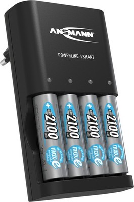 ANSMANN Akku Ladegerät für 1-4x AA/AAA Akkus NiMH + 4x AA Akku 2100mAh