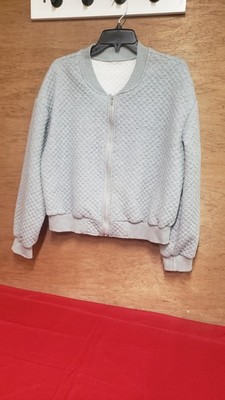 Shein Lune Solid Zip Up Bomber Diamond Quilted Ribbed Sleeves And Hem Large