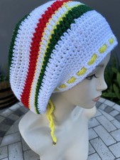 Jamaican hat White red yellow green Slouchy Baggy Crochet tam hippie beanie
