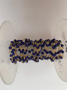 Authentic Natural Blue Lapis Faceted Rosary Beaded Chain (3mm) - Gold Plated - 1 Foot