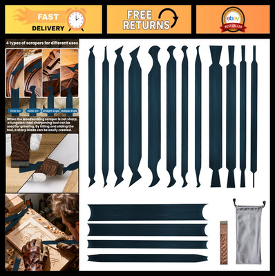 17PCS Woodworking Card Scraper Set - Blue Spring Steel, Bevel Knife & Burnisher