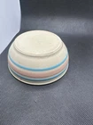 Vintage Pastel Stripe Stoneware Bowl Pink Blue USA Pottery Farmhouse