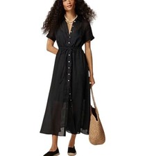 NWT J.Crew Women's Sz 0P Black Cerise Shirt-Dress Ramie A-Line Midi Lined CL092