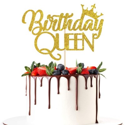 Queen Birthday Cake Topper, Happy Birthday Cake Decorations for Girl/Women, G...