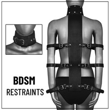 Genuine Cowhide Leather Full Body Harness Adjustable Strap Chest Arm Restraint