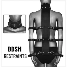 Real Cow Leather Back Restraint Full Body Harness adjustable Strap Bondage Kit