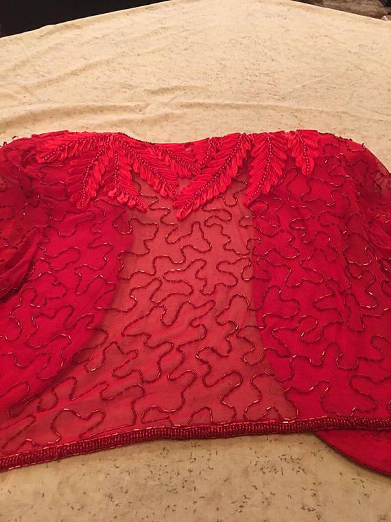 Vintage Red Beaded Full Length Dress with Bolero/Shru… Gem