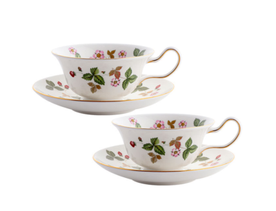 Wedgwood Wild Strawberry Teacup & Saucer Set for 2 | Fine Bone