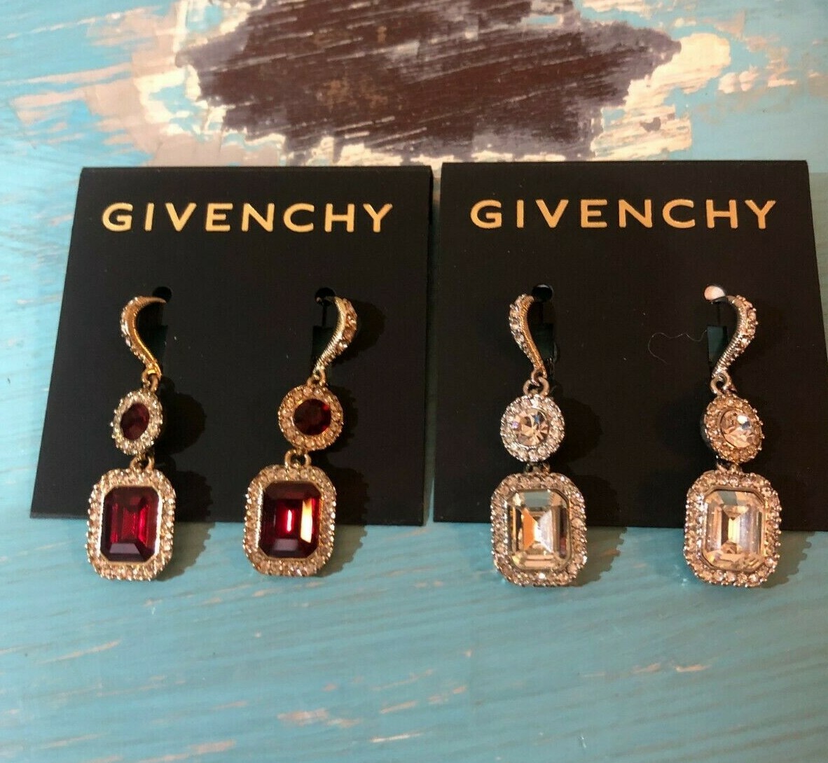 エレガント★【Givenchy】クリスタル アクセント イヤリング Givenchy Stone Double Drop Earrings Color: Red, Silver (1
