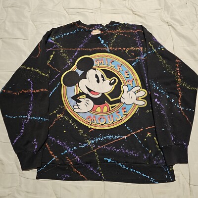 Vintage Disney Mickey Mouse Neon Paint Splash Sweatshirt Small See Pics