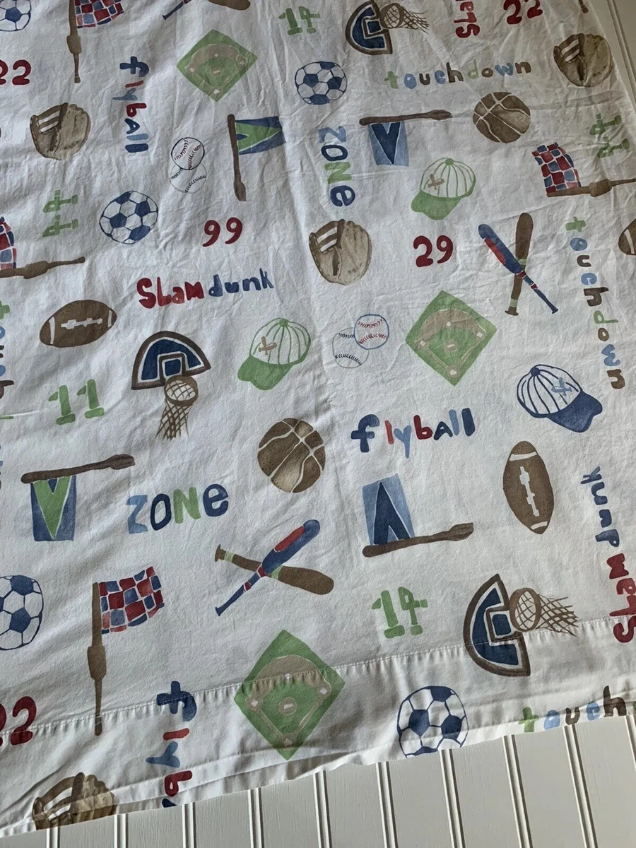 Pottery Barn Kids All Sports Football Soccer Hockey Flat Sheet Cotton TWIN Bed