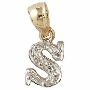 14K Gold Initial Letter S Pendant Charm 