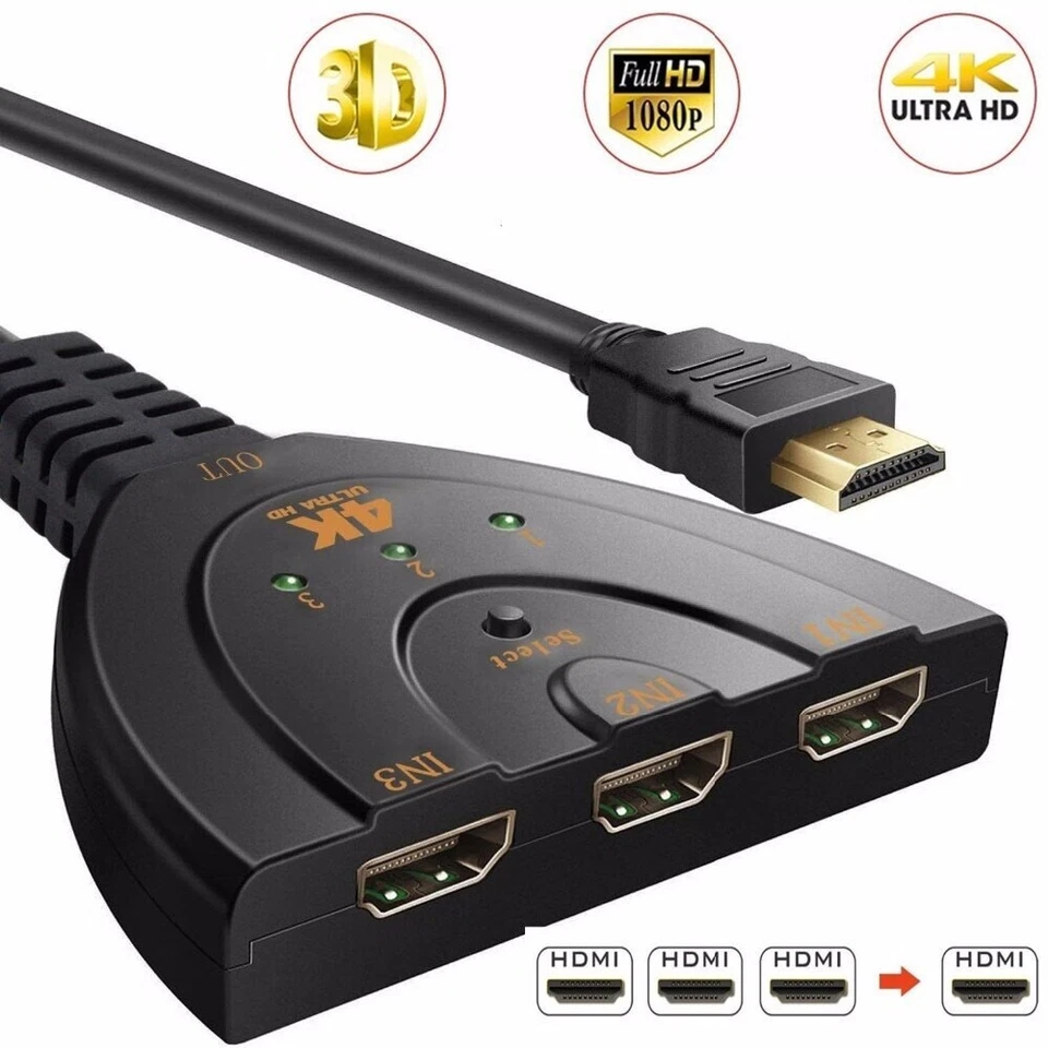 3 Port HDMI Splitter Cable 1080P Switch Switcher HUB Adapter for HDTV PS4 Xbox - Image 2 of 4