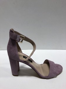 purple suede block heels