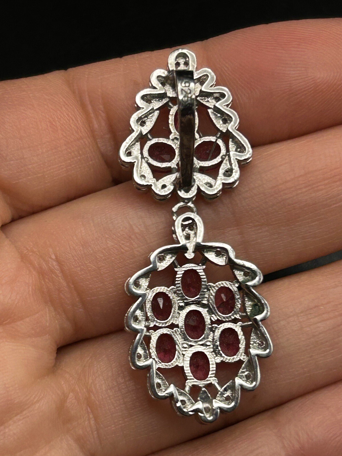 Sterling Silver .925 Synthetic Ruby Rhinestone Pe… - image 2