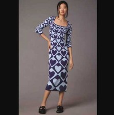 New M Farm Rio x Anthropologie Geo heart long-sleeve midi knitted sweater dress