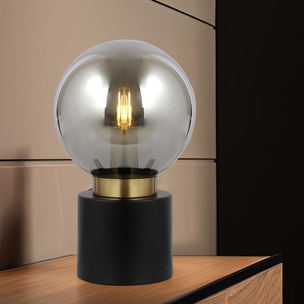 Tischlampe Tischleuchte Esszimmerlampe Beistellleuchte Schwarz Glas H 24,5 Cm-image