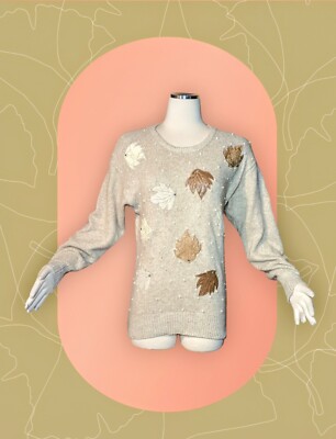 IB DIFFUSION Silk Wool Angora Rabbit Hair Blend Beige Sweater FALL LEAVES Small