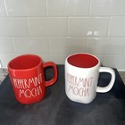 Rea Dunn 2er Set Pfefferminz Mokka Kaffeetassen eine rot eine weiß neu