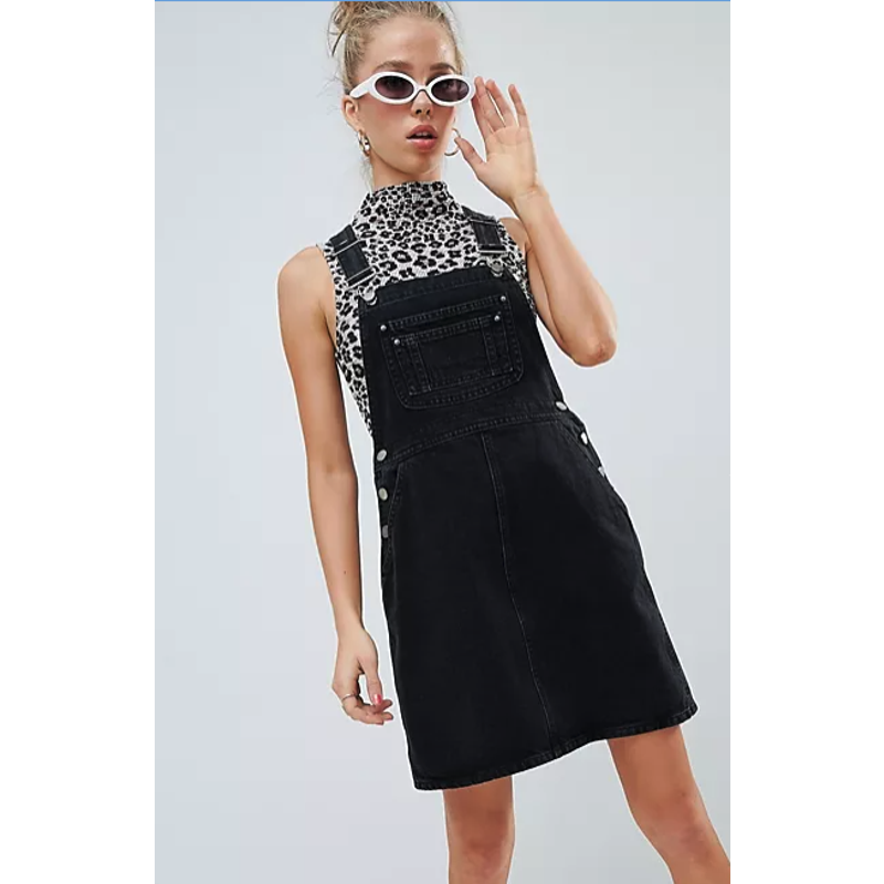 black jean overall dress