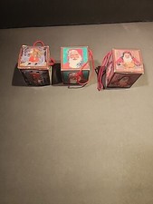 Lot Santa Christmas Ornaments 3 Cardboard 1980's Cardboard 2" X 2" Square