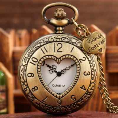 Old Fashioned Bronze Love Heart-shaped Quartz Pocket Watches