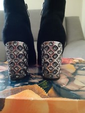 Stivaletti Tronchetti Neri Donna In Camoscio Di Exè Numero 36 Tacco Gioiello 8cm