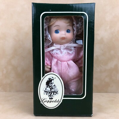 RARE Vintage Geppeddo Baby Girl Mini 5'' Doll Pink Dress Blonde Hair Model 05C022