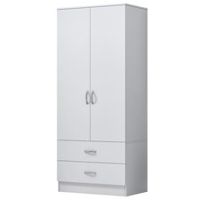 Wooden 2 Door Wardrobe with 2 Drawer Compact Wardrobe Bedroom Storage Furniture