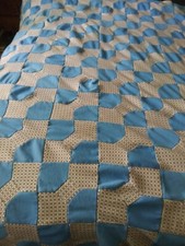 Vtg Unfinished Bowtie Patchwork  Double Knit Poly Quilt Top Hand Sewn 74" X 60"