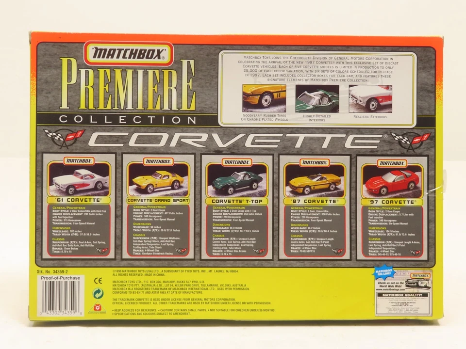 MatchBox 3459-2 97 Corvette Premiere Collection LN  - Image 2 of 3