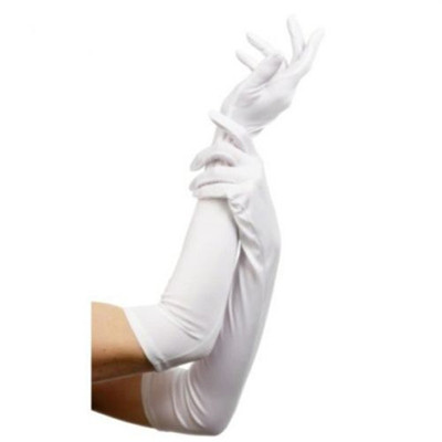 Women's Evening Party Formal Gloves  22'' Long Black White Satin Finger Mittens