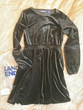 New Lands End Sz. M 10-12 Velveteen Twirl Dress Black Winter Holiday Party