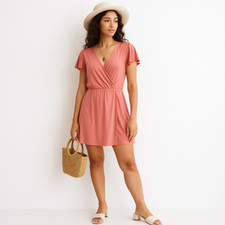 Nine West Rose Pink Faux Wrap Dress Womens Size L Cottagecore Romantic Vibe