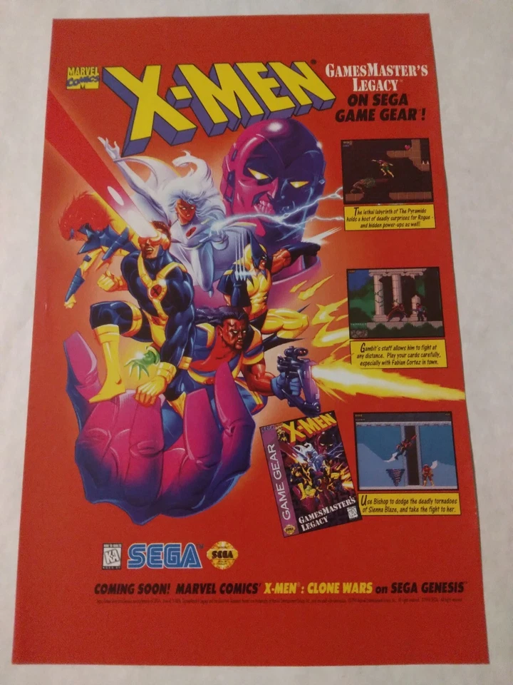 Vtg 1994 Video Game Print Ad - STARGATE & X-MEN Double Sided SNES SEGA GG GB - Image 2 of 2