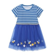 New Arrival Princess Girls Dresses Applique Stripe Short Sleeve Children's