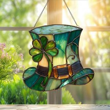 St Patrick  s Day Leprechaun Hat Suncatcher, Lucky Shamrock Irish Window Decor