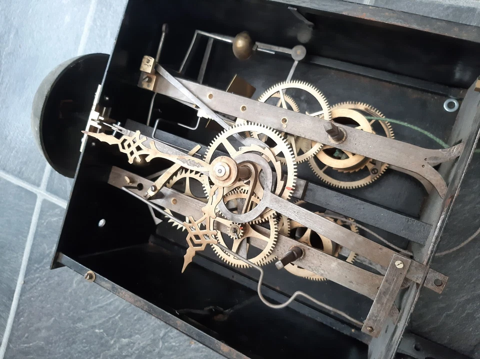 ANTIQUE WEIGHT DRIVEN COMTOISE MOVEMENT AND HANGING BRACKET - Image 2 of 4