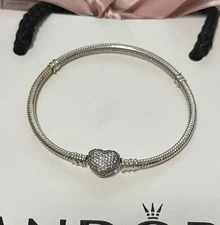 Authentic Heart Clasp Bracelet S925 Sterling Silver Dainty Gift for Her 19cm