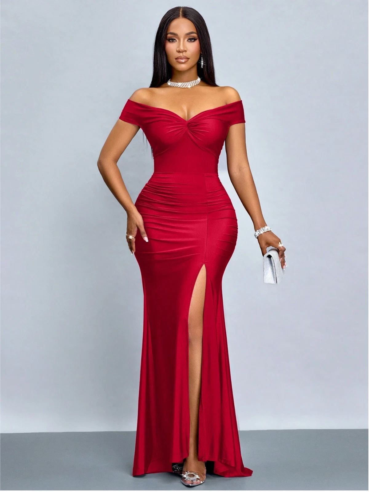SOLERSUN Twisted Off Shoulder Backless Strap High Slit Mermaid Dress Sz XS SMLXL