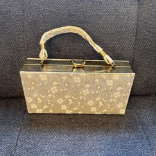 Vintage Gold Rectangular Metallic Box Purse 1950s 60 s Evening Brocade Bag