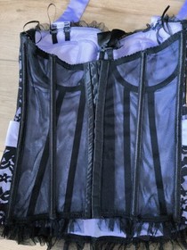 Ann Summers Black & Lilac Satin & Lace Boned Corset Top Size 14
