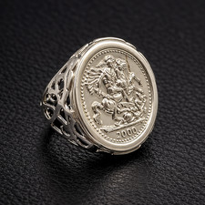 Sterling Silver Sovereign Coin Ring - ALL SIZES inc Large - St George - Men's