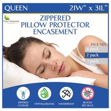 Queen Size Waterproof Pillow Protectors Set of 2   Zippered Hypoallergenic ...