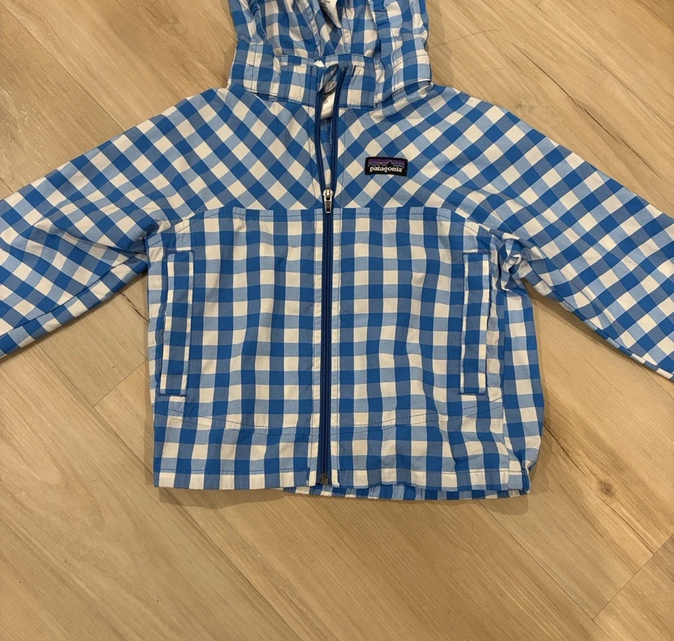 Chaqueta cortavientos Patagonia High Sun bebé 3T capucha extraíble guinga: azul Andes Foto 2 de 4