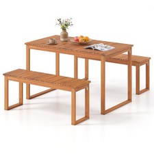 3 PCS Acacia Wood Picnic Set, 43.5" Outdoor Dining Table w/2 Benches for Yard