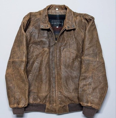1990s vintage BOMBER cowhide leather LT brown jacket PATINA mad max Y2K tall