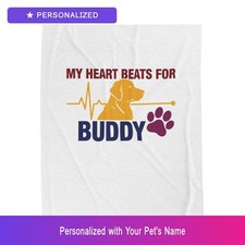 Custom Golden Retriever Paw Print Heartbeat Blanket Personalized Pet Name